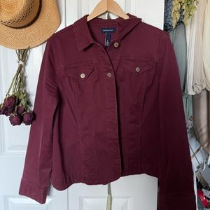 maroon denim jacket
